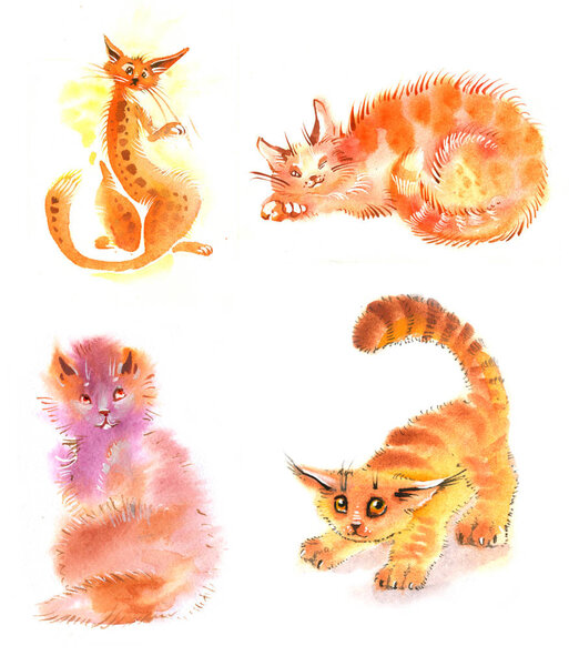 watercolor cats red 2