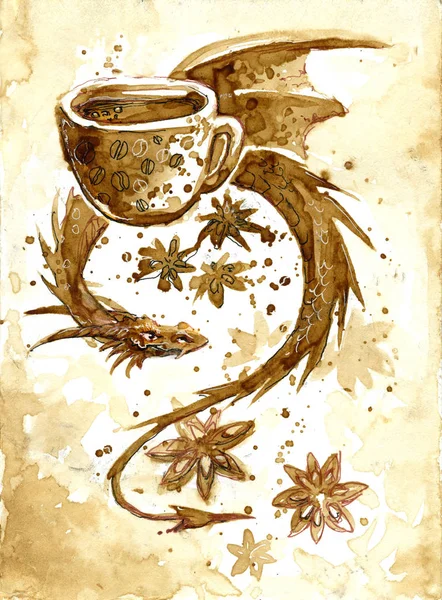 Dragon dessiné par le café — Photo