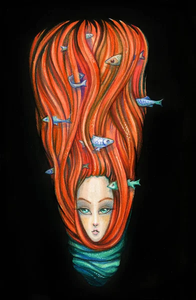 Flicka med fisk i hår — Stockfoto