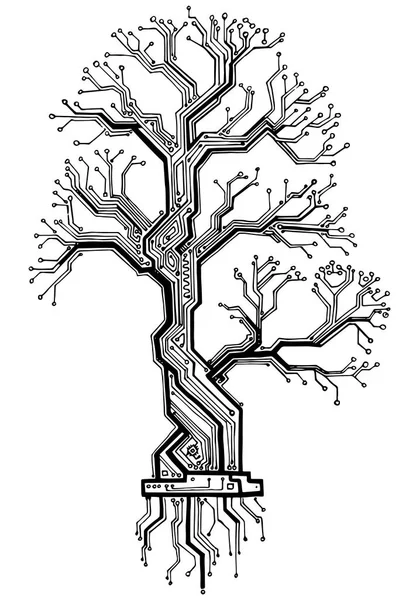 Tabla de roble - el esquema de estructura electrónica en blanco y negro — Archivo Imágenes Vectoriales