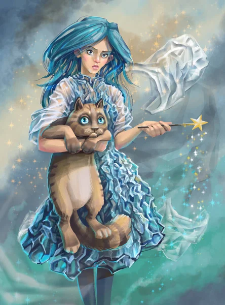 plastic fairy and her disgruntled cat. illustration about environmental issues