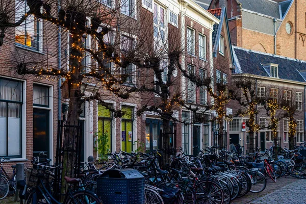 Leiden, Hollandia, 2019. december 15.: kilátás a házakra, — Stock Fotó