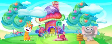 Cartoon wild animal in the fantasy land - Vector