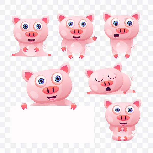 Cartoon pig with different poses and expressions. — Stock Vector