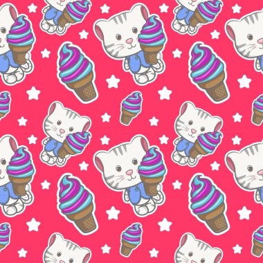 sevimli bebek kedi yavrusu dikişsiz desen seti