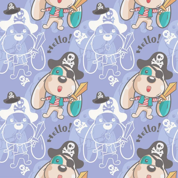 Cute dog little pirate seamless pattern — Stock Vector