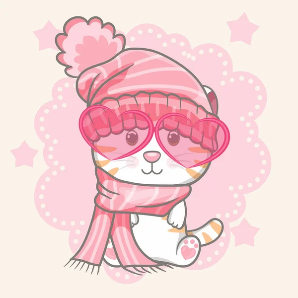 Roztomilý kočka s růžovým pozadím — Stockový vektor