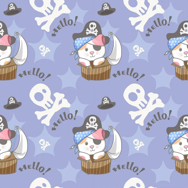 有图案的可爱的小海盗猫 — 图库矢量图片