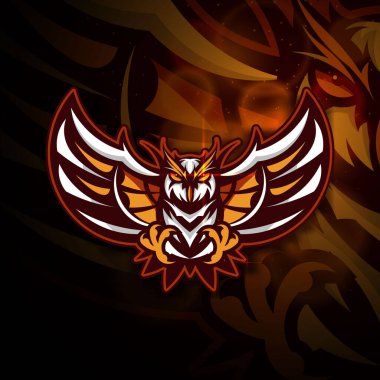 Baykuş başlı maskot logosu tasarımı. Spor logoti çizimi. Eps10 vektörü.