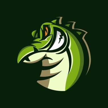 timsah maskotu logo tasarım vektörü. Rozet, amblem ve t-shirt baskısı için modern illüstrasyon konsepti..