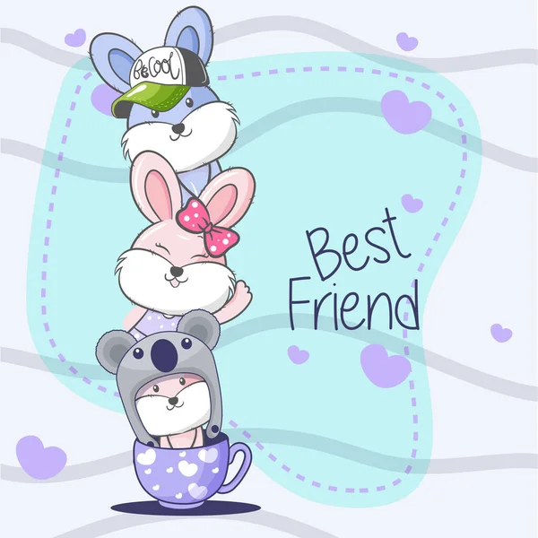 Cute Bunny.cartoon tangan gambar vektor ilustrasi. Dapat digunakan untuk mencetak kaos bayi, desain cetak mode, pakaian anak-anak, ucapan perayaan baby shower dan kartu undangan. Vektor - Stok Vektor