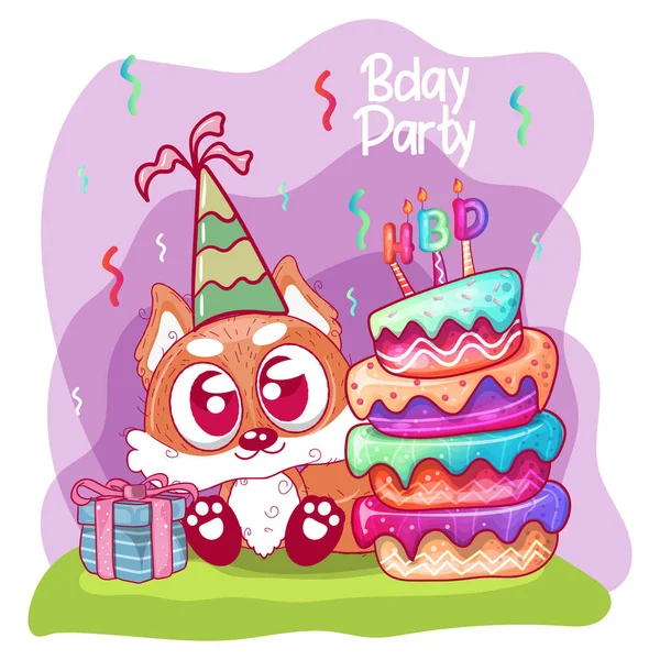 Carte d'anniversaire joyeux avec renard mignon — Image vectorielle