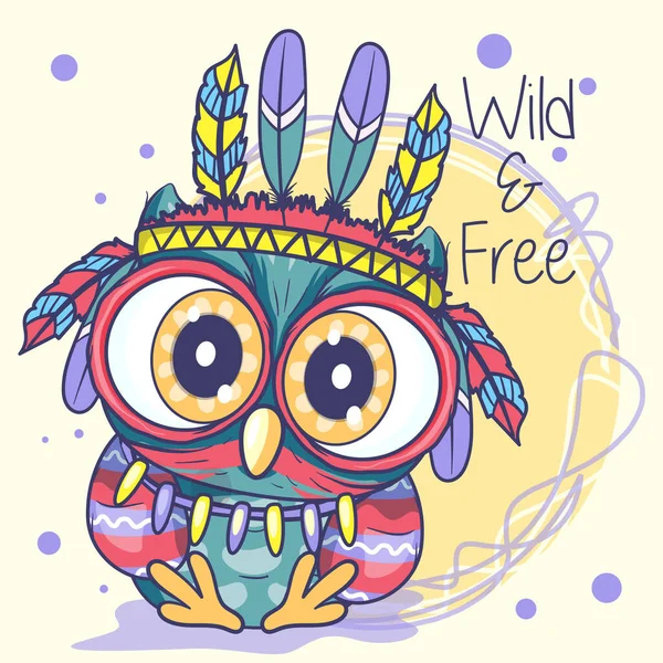 Cute owl. cartoon hand drawn vector illustration. Can be used for baby t-shirt print, fashion print design, kids wear, baby shower celebration greeting and invitation card. - Vector — Stock Vector