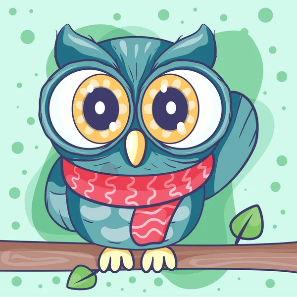 Cute owl. cartoon hand drawn vector illustration. Can be used for baby t-shirt print, fashion print design, kids wear, baby shower celebration greeting and invitation card. - Vector — Stock Vector