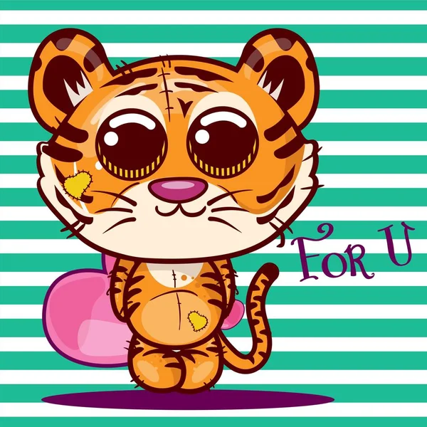 Baby Douche wenskaart met leuke Tiger cartoon - Vector — Stockvector