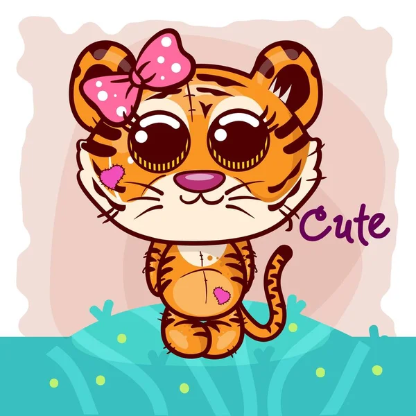 Baby Shower Greeting Card with cute Cartoon Tiger girl - Vector — Stockvector