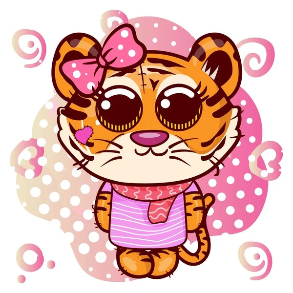 Cartão de saudação do chuveiro do bebê com bonito Cartoon Tiger menina - Vector — Vetor de Stock