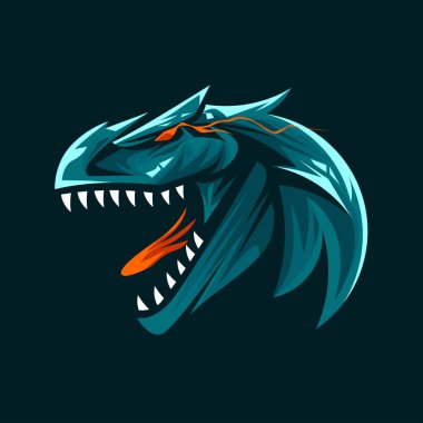 Dinosaur head logo, emblem. T-rex monster.