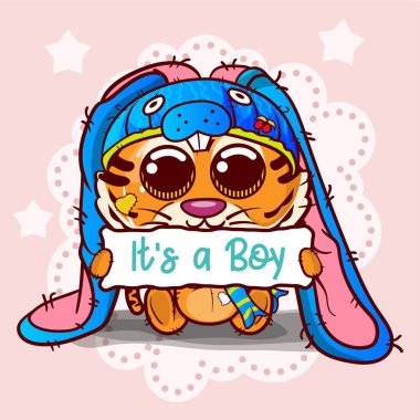 Şirin kaplan bebek hediye kartı çizimi - Vektör
