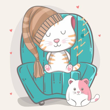 Çocuklar için sevimli uyuyan kedi çizimi