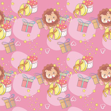 Sevimli aslan tebrik kartı ve desen seti