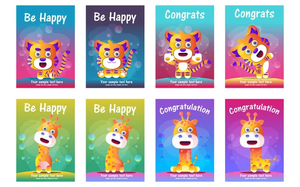 Cute animals greeting cards set — 스톡 벡터