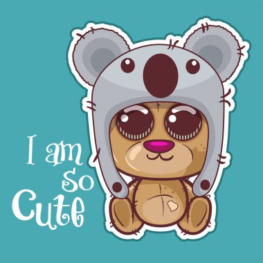 Tebrik kartı Koala şapkalı şirin çizgi film ayısı