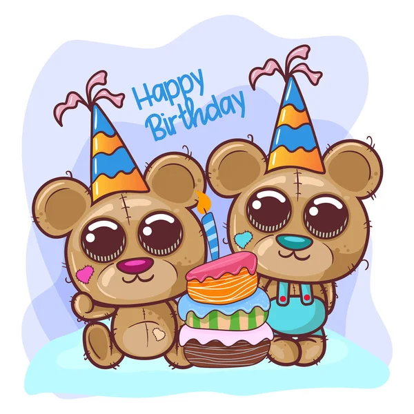 Pozdrowienia kartka urodzinowa z uroczym niedźwiedziem - Ilustracja — Wektor stockowy