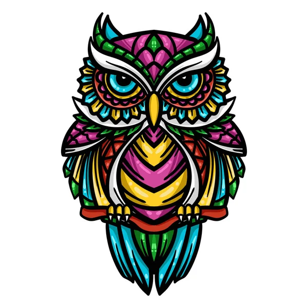 Illustration d'art zentangle hibou coloré - Vecteur — Image vectorielle