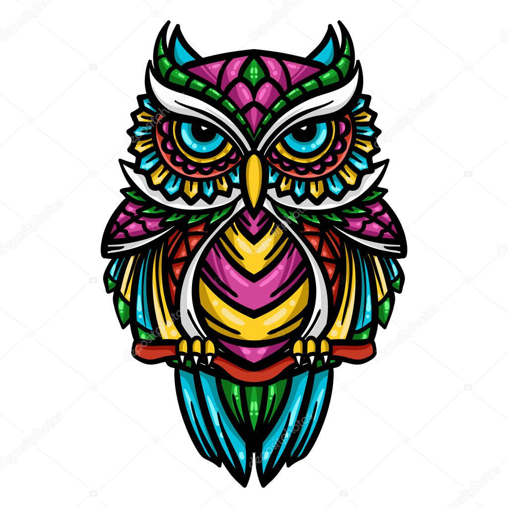 Colorful owl zentangle art illustration - Vector
