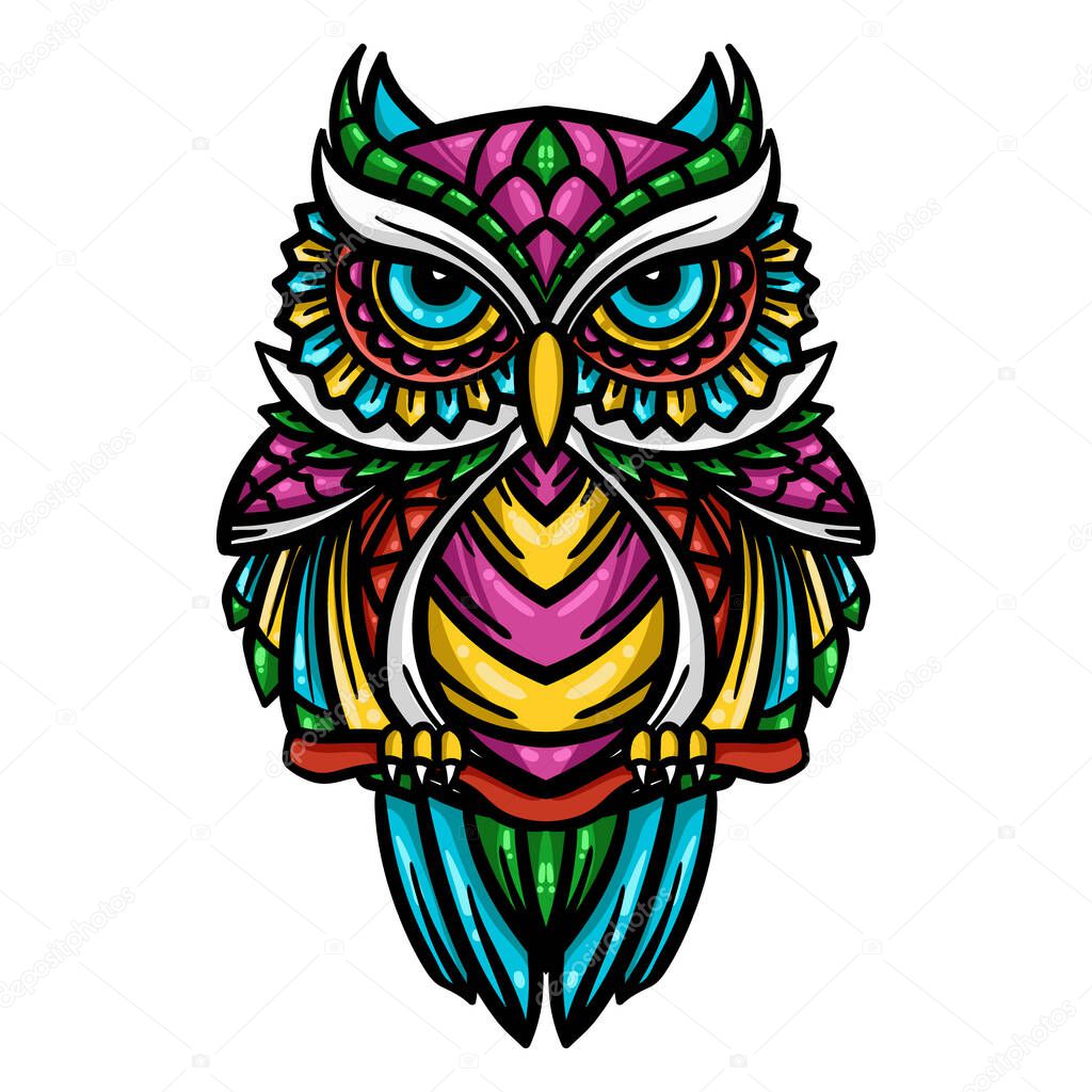 colorful owl zentangle art illustration - Vector