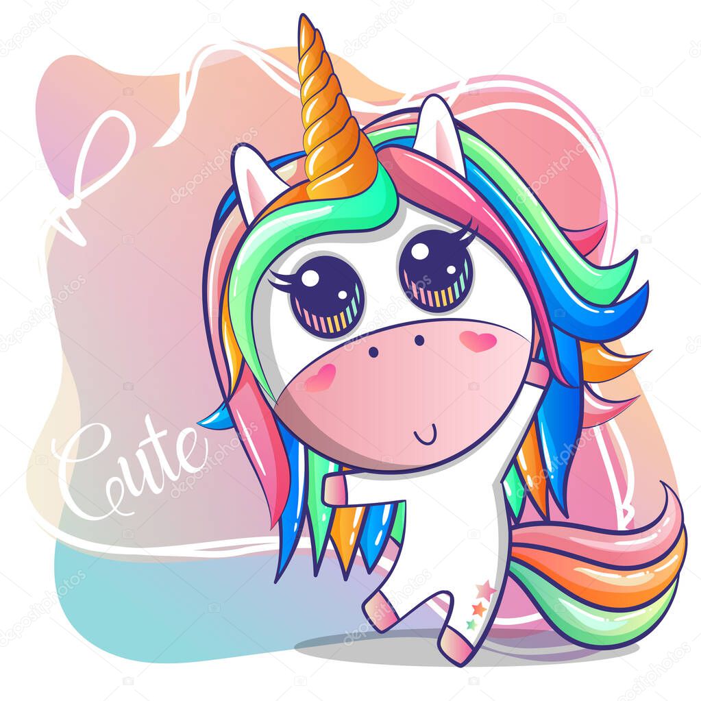 cute happy girl unicorn cartoon