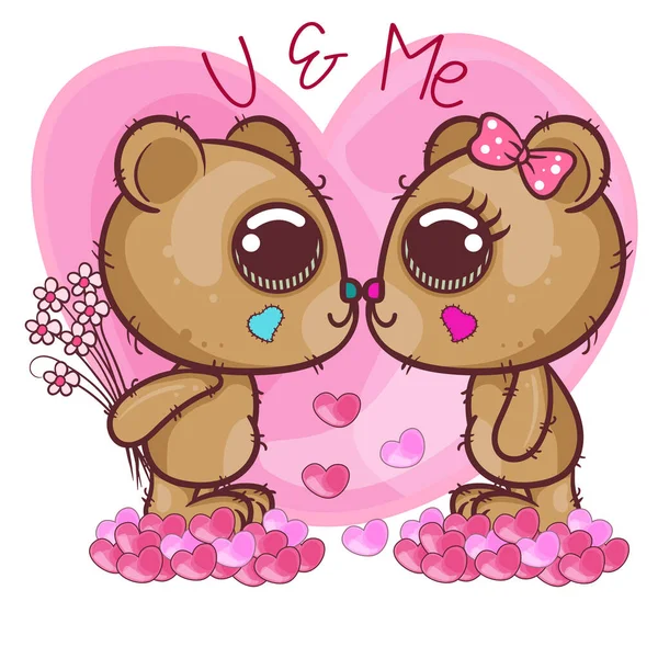 Cute Bear girl and boy with hearts - Illustration — Stock Vector