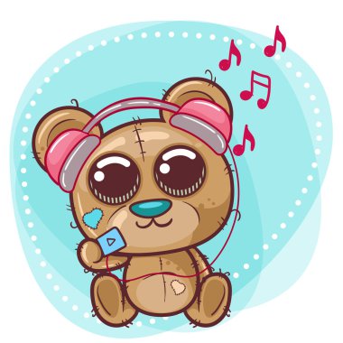 cute bear cartoon with headphone