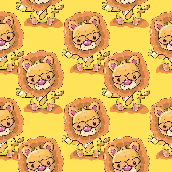 Cute cartoon lion in a summer time — 스톡 벡터