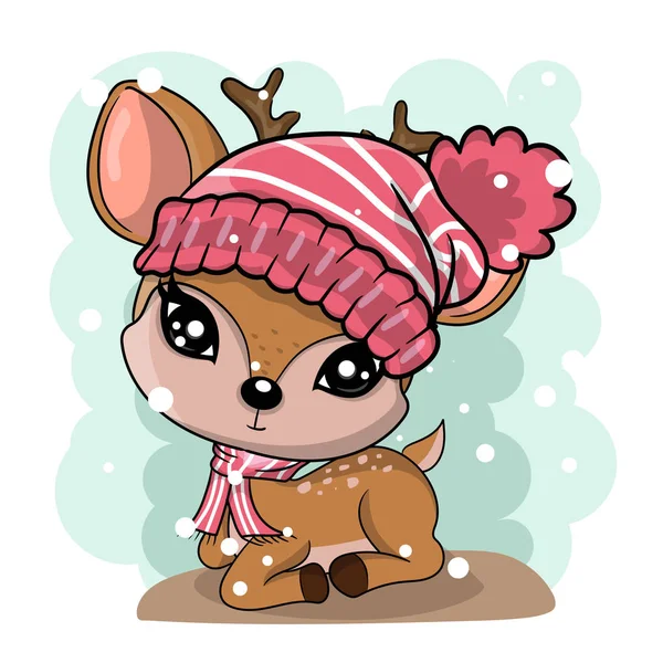 Ilustração de inverno de cervos bonitos em chapéus —  Vetores de Stock