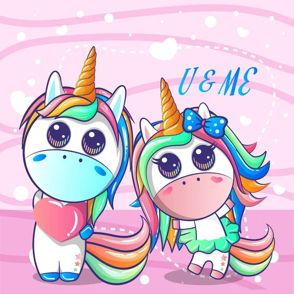 Mignon couple licorne dessin animé — Image vectorielle