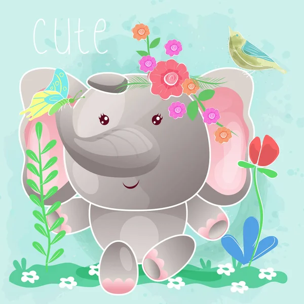 Baby elephant sitting in the grass. vector — Stock Vector