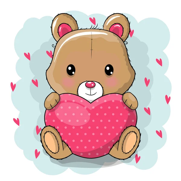 Roztomilý medvídek kreslený dívka se srdcem — Stockový vektor