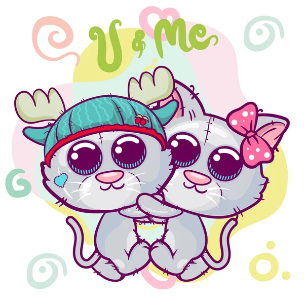 Twee schattige cartoon kittens jongen en meisje-vector — Stockvector