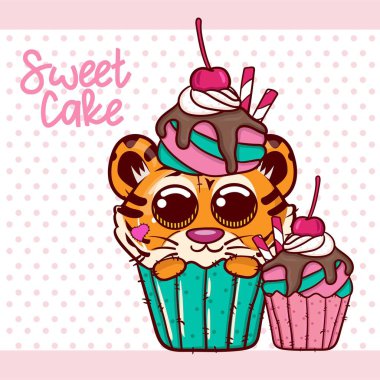 Sevimli Karikatür kaplan çocuk ile Baby Shower Tebrik Kartı - Vektör