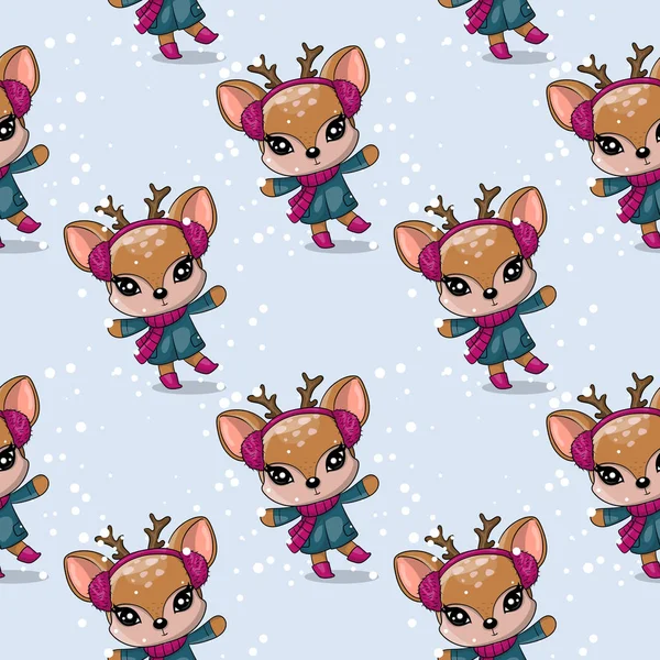 Cartão de Natal Bonito Cervo desenhado com conjunto de padrão — Vetor de Stock