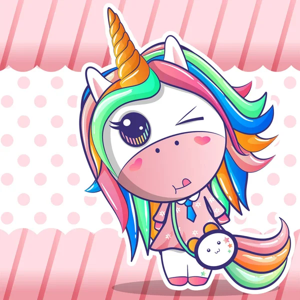 Schattig gelukkig meisje Unicorn cartoon — Stockvector