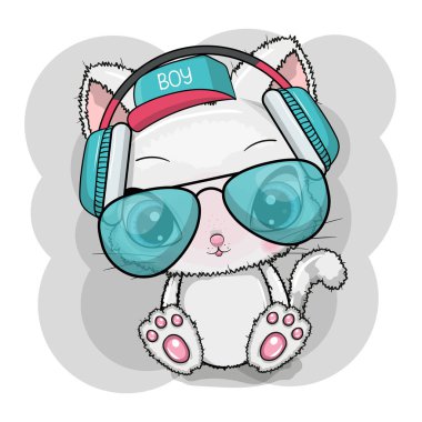 Cool Cartoon Cute cat with sun glasses and headphones