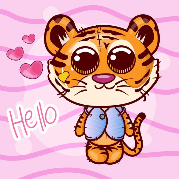 Grußkarte niedlich Cartoon Tiger Mädchen - Vektor — Stockvektor