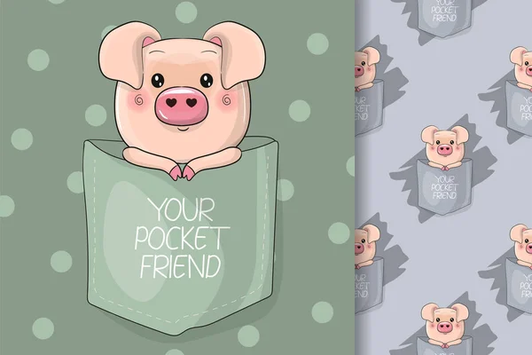 Niedliches Schwein auf der Tasche für Kinder — Stockvektor