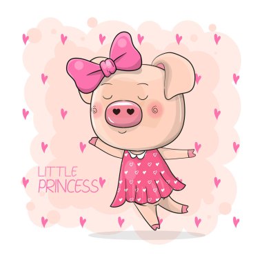 Cute Drawing Piggy girl isolated on a pink background
