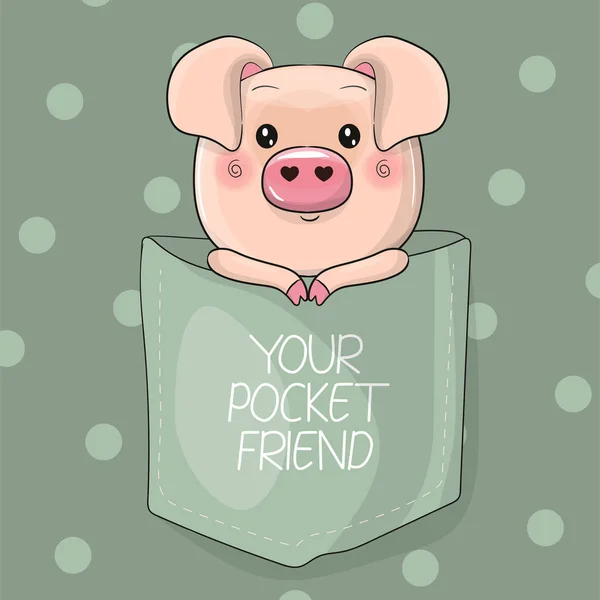 Cute pig on the pocket for kids — 스톡 벡터