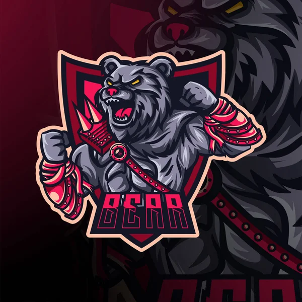 Logotipo Urso Esport Design Mascote —  Vetores de Stock