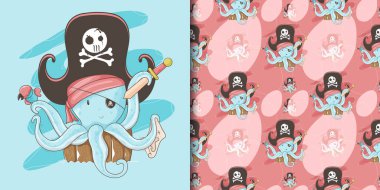 El, korsan adetli şirin bir ahtapot çizmiş.